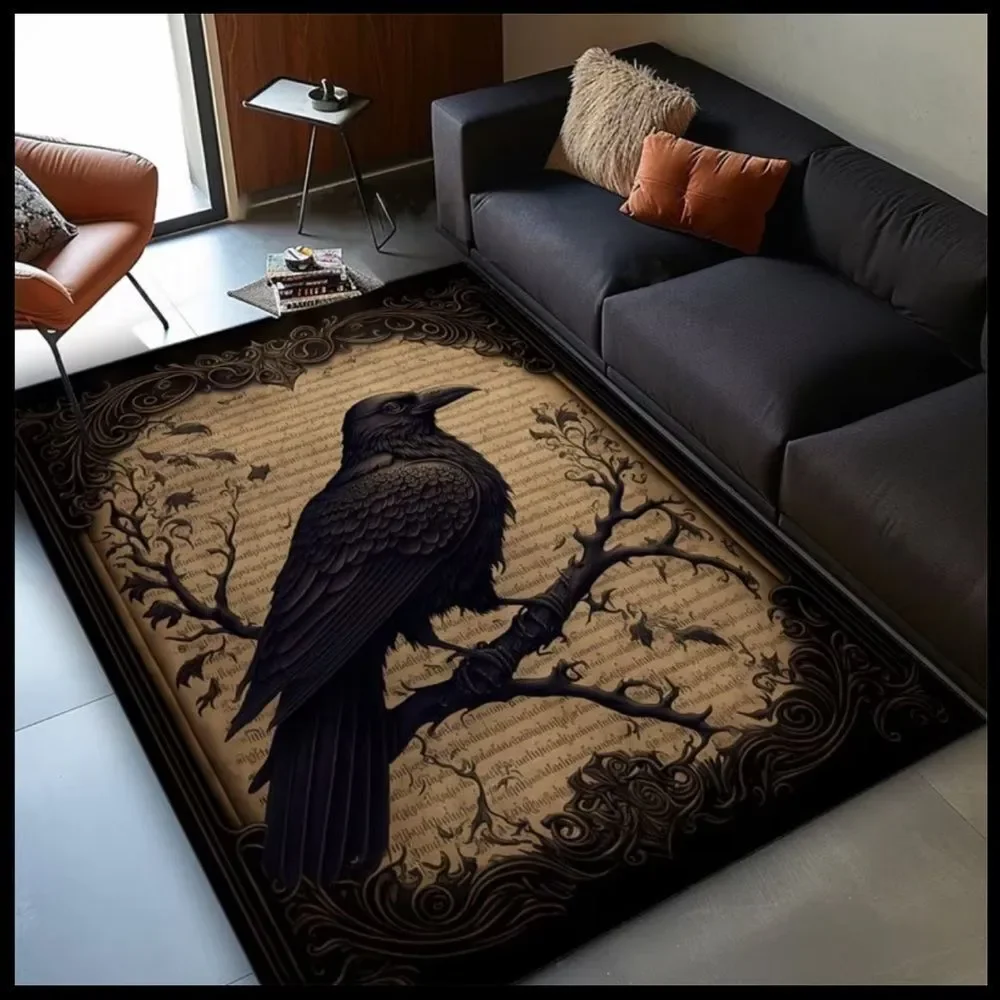 Black Raven Decorative Area Rug - Vintage Script Design. Well made